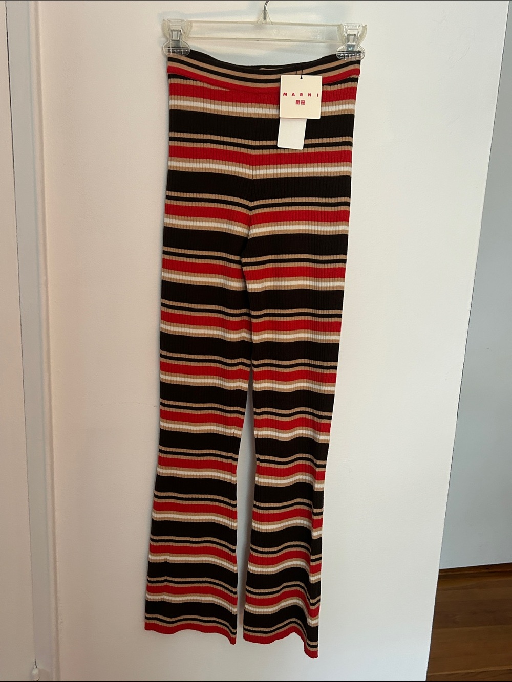 Marni/Uniqlo Multicolor Ribbed Stripe Knit Flare Pants -